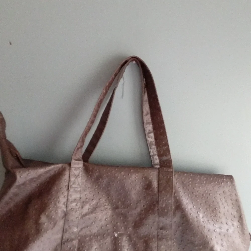Ostrich‎ Embossed Faux Leather Weekender Travel Duffel Bag Brown Large Overnight